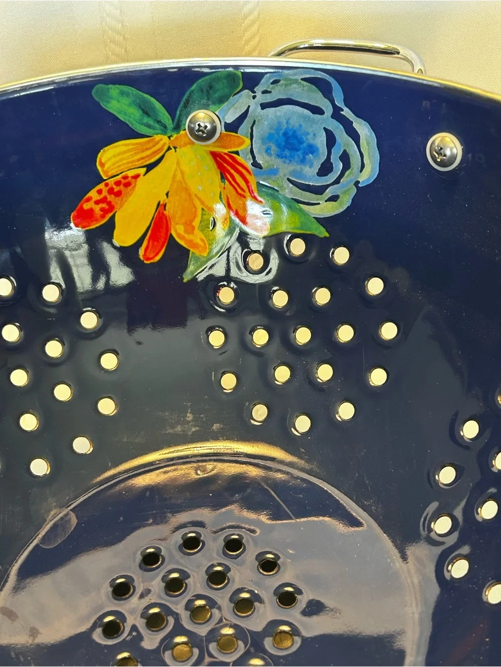 The Pioneer Woman Kitchen Ware Colander Blue Steel Multicolor Floral Leaves